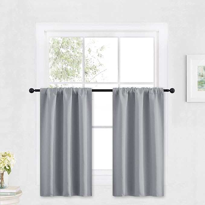 RYB HOME Kitchen Blackout Window Curtains Over Sink 36 inch Length | Summer Light UV Blocking, Energy Efficient, Cabinet Shelf Cupboard Blinds Window Coverings, W29 x L36, Silver Grey, 2 Panels by RYBHOME