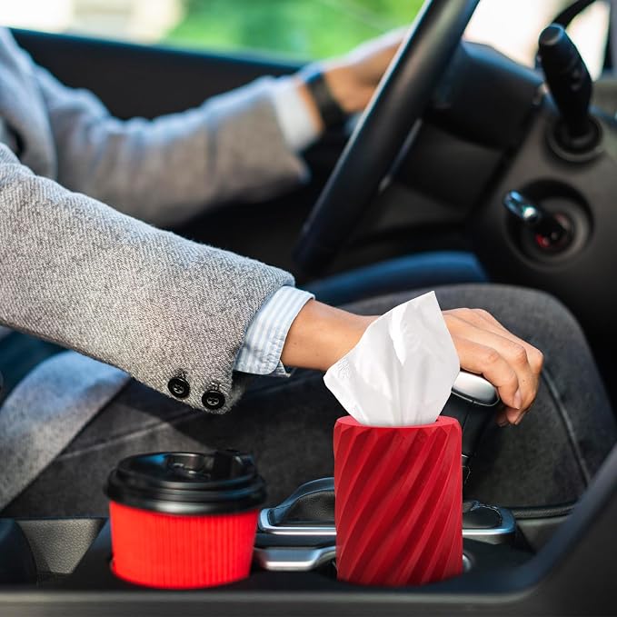 Car Tissue Holder, Refillable Round Cylinder with 3 Tissue Packs, Universal Fit for Vehicle Cup Holder, Home & Office, Car Accessories Interior (Red) - Image 8
