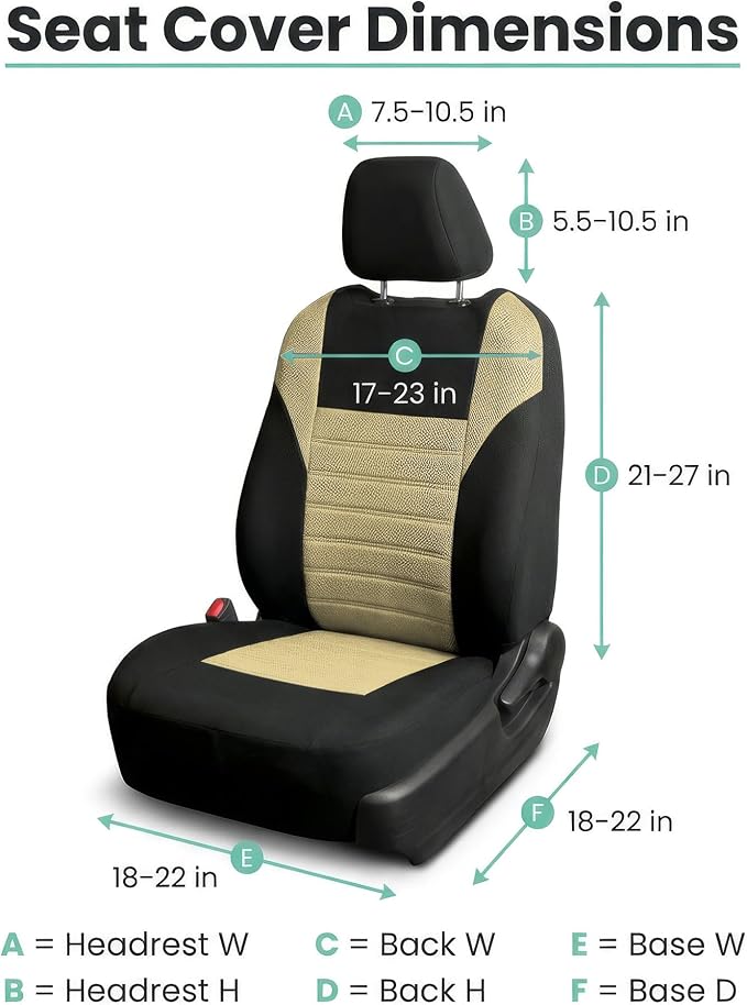 FH Group Automotive Car Seat Covers Front Set Premium 3D Air Mesh Front Seat Covers, Airbag Compatible Universal Fit Interior Accessories for Cars Trucks and SUVs - Beige - Image 7