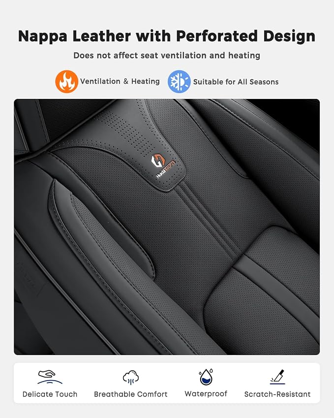 Huidasource Car Seat Covers Full Set Luxury Nappa Leather, Seat Cover with Velcro Adjustable, Airbag, Lumbar Support, Cooling and Heating, Car Seat Covers Universal Fit for Most Cars SUV Trucks, Black - Image 7
