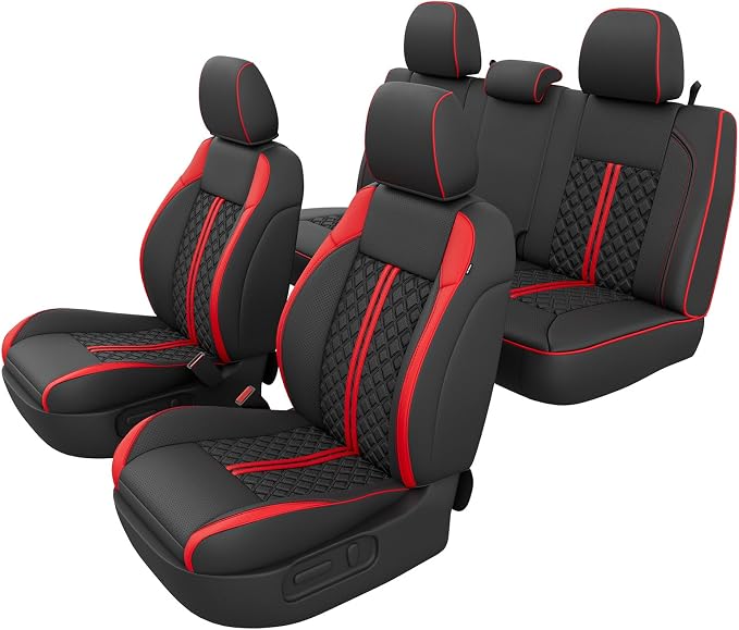 RIDEPOSH Custom Leather Seat Covers for Toyota Tacoma Double Cab 2016-2023 | full set, BKred, OEM fit, premium waterproof leather, anti-slip, extra pockets, long-term durability, airbag compatible - Image 8