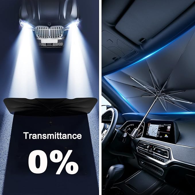 Car Windshield Sun Shade Umbrella, Foldable UV Rays Protector & Heat Block Reflector Retractable Front Window Sun Shades Umbrella Shield (57 * 29.5inch, Large) - Image 3