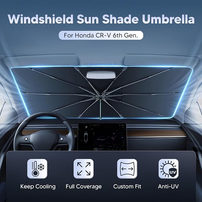 Autorder Windshield Sun Shade Umbrella for 2023-2026 Honda CR-V CRV Accessories,Upgraded Ice Crystal Material,Easy Setup Umbrella Sunshade for Car Windshield,100% Sun Blocking - Image 2