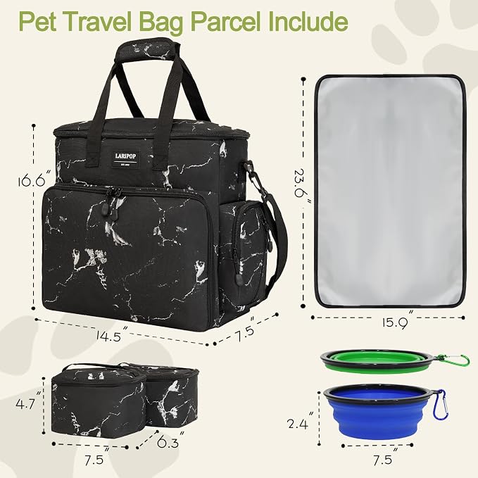 LARIPOP Dog Travel Bag Airline Friendly for Small Medium Large Dogs, Pet Travel Organizer with Collapsible Bowls Food Containers Mat, Waterproof Portable Tote for Dog Outdoor Travel - Image 2