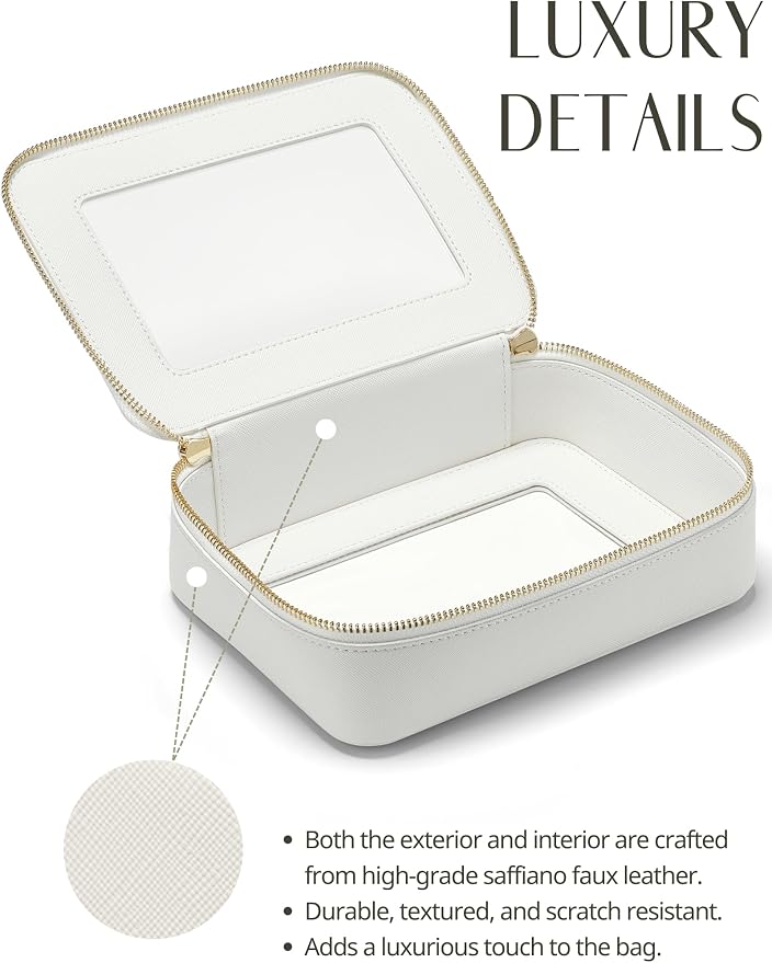 Clear Toiletry Bag 2 Pack, Travel Makeup Bag Medium and Large White | Structured Clear Cosmetic Case with Zipper, Car Essential Organizer Bag for Women, Waterproof PU Leather, Wide Open Portable - Image 7