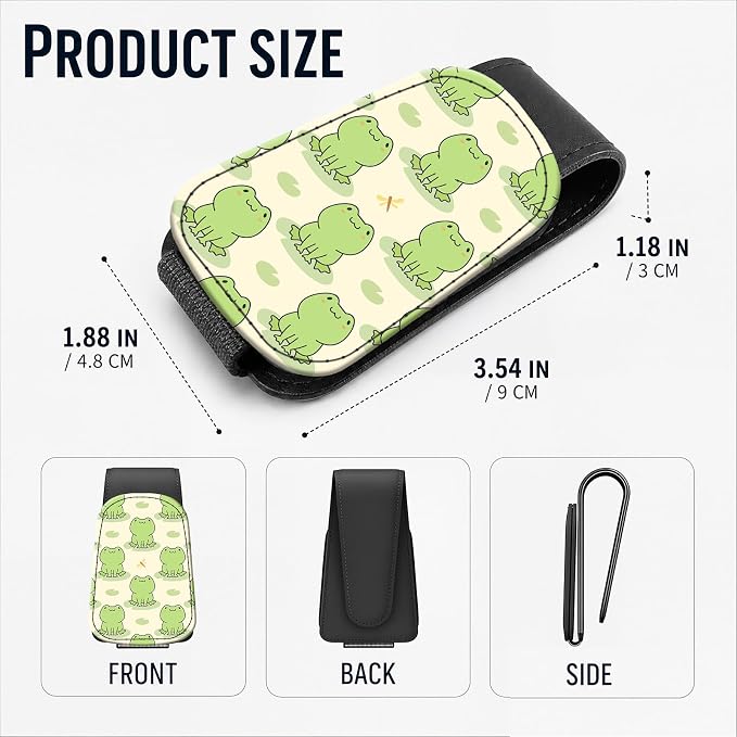 Leather Magnetic Sunglass Holder for Car Sun Visor, Cute Eyeglass Ticket Card Hanger Clip, Universal Auto Interior Accessories for SUV Pickup Truck, Kawaii Frog - Image 3