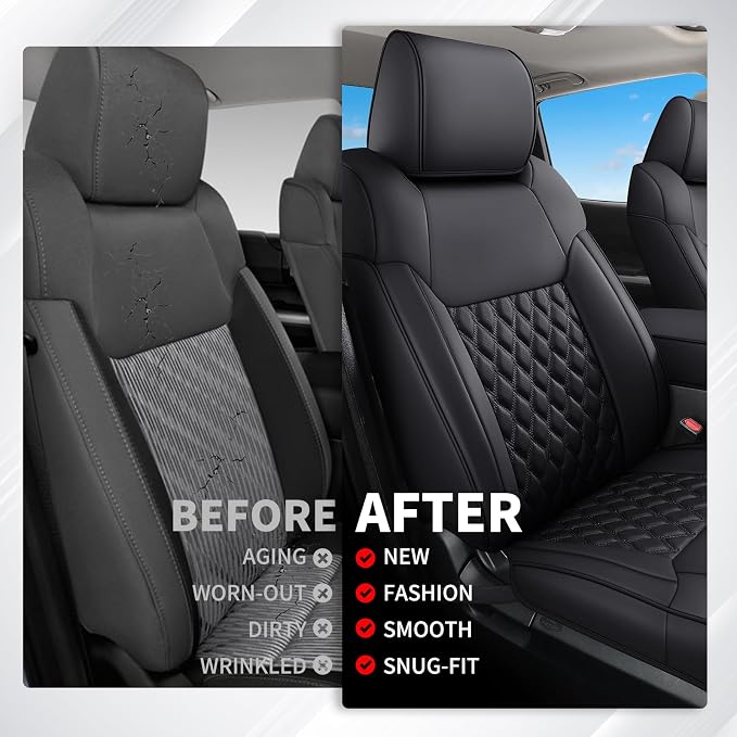 Huidasource Tacoma Seat Covers Full Set, Full Coverage Leather Truck Seat Cushion Cover Custom Fit for 2005-2015 Double & Crew Cab 2nd Gen Toyota Tacoma Base Prerunner SR5 Limited(Full Set/Black) - Image 7