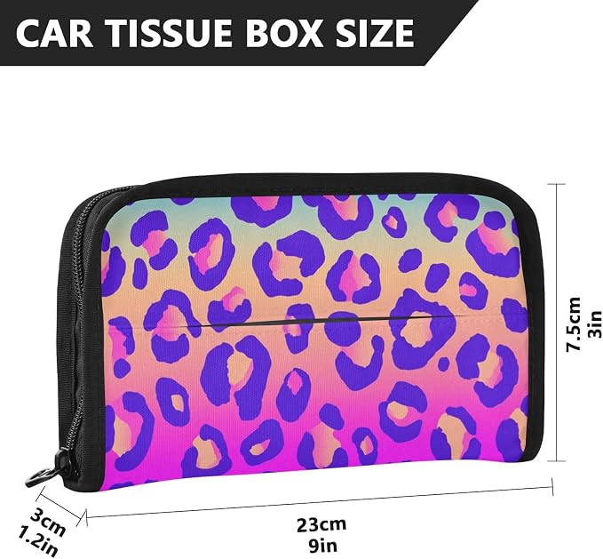Car Tissue Holder Car Napkin Holder Tissue Box Dispenser Storage Case Sun Visor Mask Holder Accessories with Adjustable Straps Reusable Refillable Neon Gradient Leopard Print - Image 4