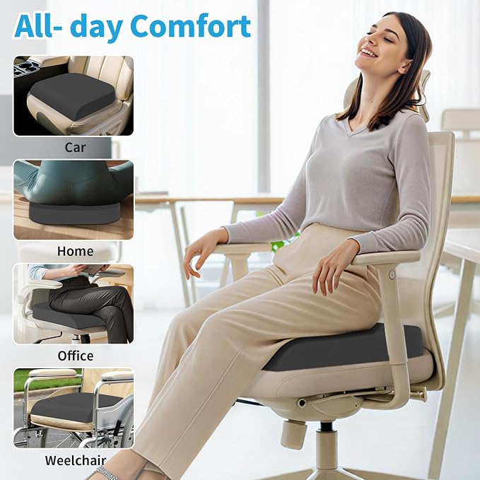 TranquilRelax Memory Foam Seat Cushion for Office Chair, 3-Inch, Gray | Medium-firm Support for Long Sitting, Washable Mesh Cover, Non-slip Base, Perfect for Car Seats & Short Drivers - Image 4