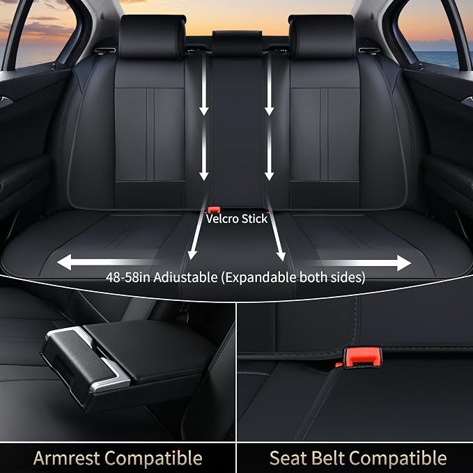 Seat Covers, Car Seat Covers Full Set, Luxury Nappa Leather Seat Covers, Breathable and Waterproof Car Seat Protector 5 Seat, Automotive Seat Covers Universal Fit for Most Cars-Coal Black - Image 3