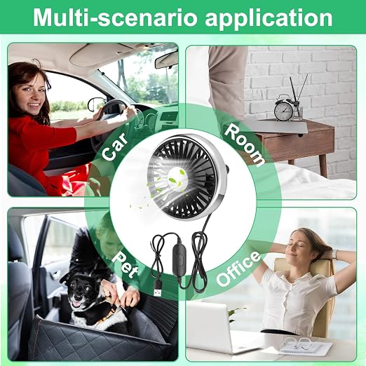 Glooglitter 2 Pcs Car Fan USB for Rear Seat Passenger Portable Headrest 360 Degree Rotatable 3 Speed 12v/ 24v Automobile Ventilation Fan with Clip for SUV Backseat, RV, Vehicles(Novelty,Silver) - Image 7
