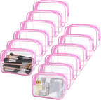12 Pieces Clear Makeup Bags Bulk, TSA Approved Toiletry Bag Cosmetic Toiletries Pouch with Zipper, Waterproof Vinyl Plastic Organizer Case for Carry-on Travel Essentials (Pink Medium) by YOQIVEXU