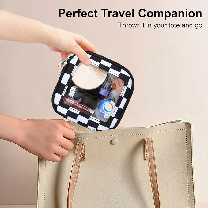 DOB SECHS Mini Checkered Bag for Purse 5.1'' x 5.1'' Small Makeup Bag for Car Cute Clear Cosmetic Bags with Zippers, Tiny Toiletry Bag Lipstick Pouch Organizer Case Travel Essentials Storage Pouches - Image 3