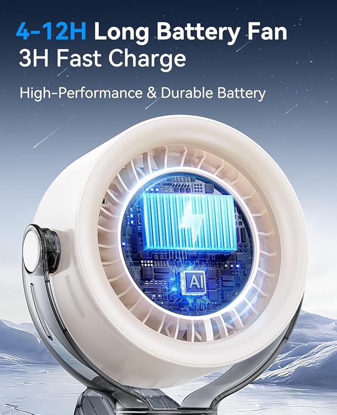 KIMMOO 4000mAh Rechargeable Portable Clip on Fan-100-Speed Touch Control, LED Display, 360° Rotate Quiet Turbo Desk Fan, Small Battery Operated USB Fan for Stroller Bed Travel Camping Golf Gym (White) - Image 4