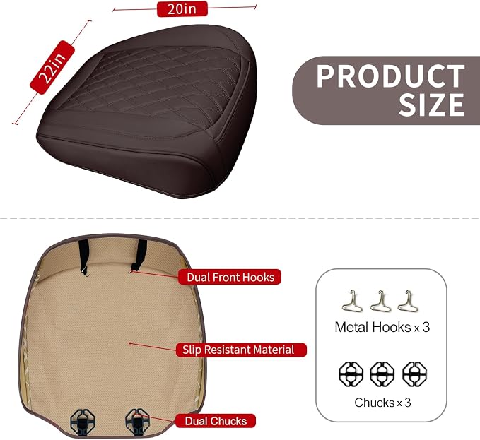 BEITK 1 Pack Leather Front Car Seat Bottom Cover Coffee | PU leather,Waterproof, Full Wrap, Non-slip, Universal Fit for Sedan Truck SUV, Easy to Install - Image 2