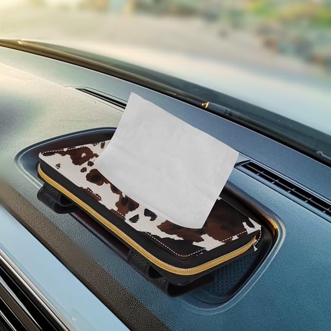 Biyejit Car Tissue Holder, Cow Hide Print Visor Napkins Box Dispenser For Car Decoration, Suitable For Most Cars, 1 Pack - Image 5