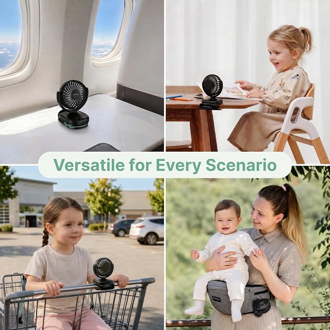 Momcozy Portable Stroller Fan with Clip, 4-Speed Mini Cooling Fan, 0.26 Lb | Ultra-Light Rechargeable Design, Gaps ≤ 4.5 mm, Rotating Handheld Cooling for Carriers, Backpacks and Tables - Image 7
