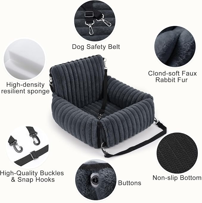 MIXJOY Dog Car Seat for Small/Medium Dogs up to 23 lbs, Multi-Functional Dog Carrier for Car with Detachable Washable Cover, Pet Travel Bed with Clip-On Safety Leash, Grey - Image 7