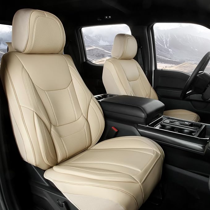 Coverland Custom SUV Car Seat Covers for 2015-2019 Subaru Outback | Premium Waterproof Faux Leather Non-Slip Memory Foam Airbag Compatible Custom Fit Interior Protector [Front Seat-Beige] by Coverland