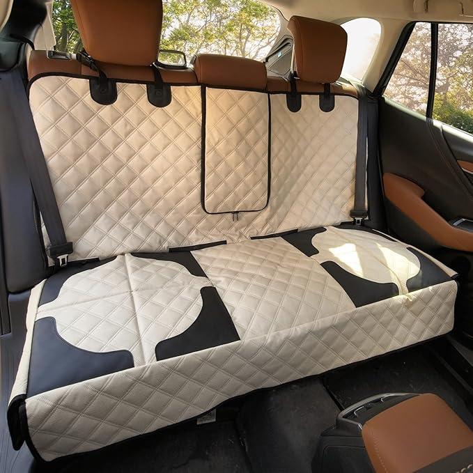 Pet Bench Seat Covers for Mid-Size Sedans and SUVs, Heavy Duty Nonslip Car Seat Protector for Child Car Seat, Waterproof Back Seat Covers for Dogs and Kids, Armrest & Seatbelt Access(Beige) by Unknown