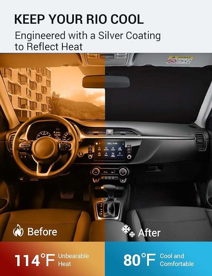Proadsy Custom Fit 2018-2023 Kia Rio Windshield Sun Shade, Blocks Heat | 240T Heat Shield, Drops Temp 54°F, Blocks 99% UV, Prevents Dashboard Cracking, Summer Parking & Beach Trips, Easy Twist-Fold - Image 3