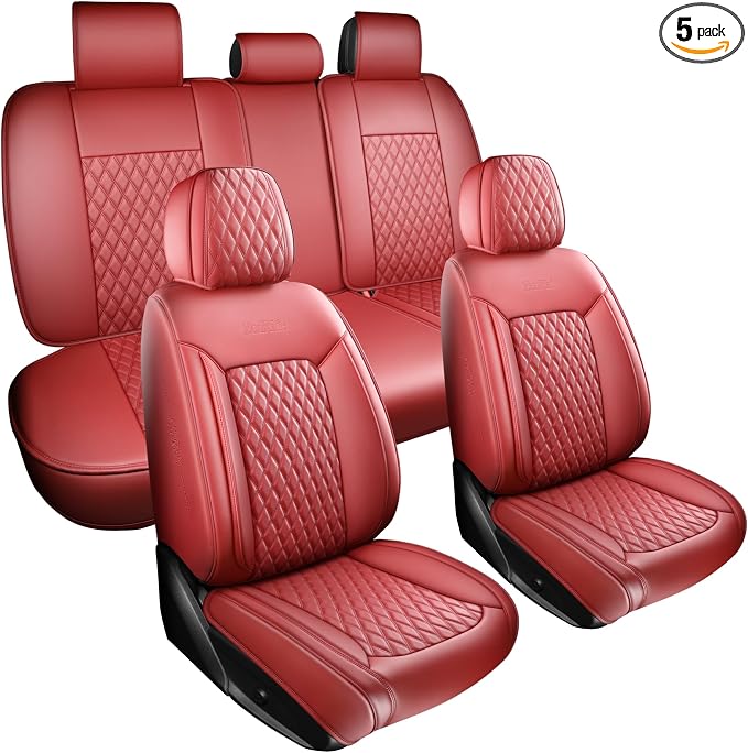 Red High-Density Nappa Leather Automotive Car Seat Covers Full Set | Univerasal Fit,3D Contoured,Waterproof,ThickTexture Nappa Leather,for most Suvs Trucks Sedans by ZenRideCarCare