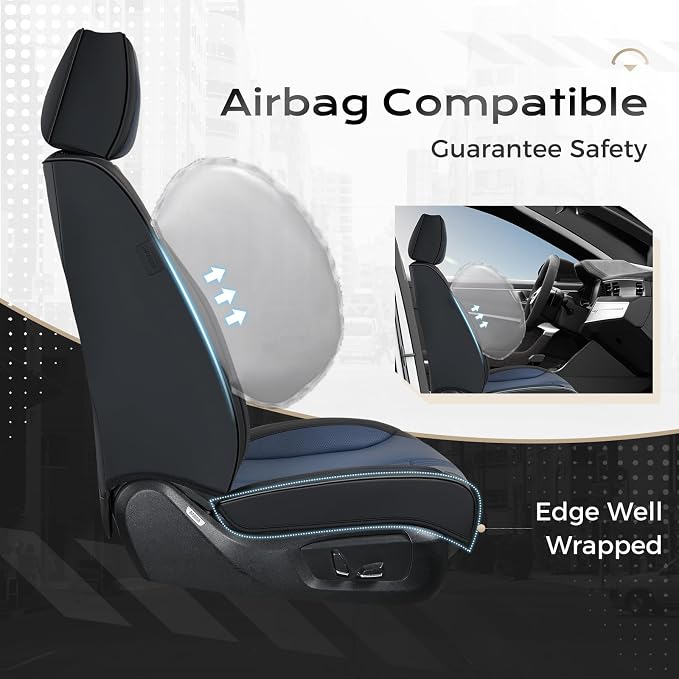 Coverado Car Seat Covers with Lumbar Support, Front Covers for Cars, Universal Automotive Seat Cover, Waterproof, Leather Car Seat Cushion, Interior Seat Protectors for Most Cars - Image 3