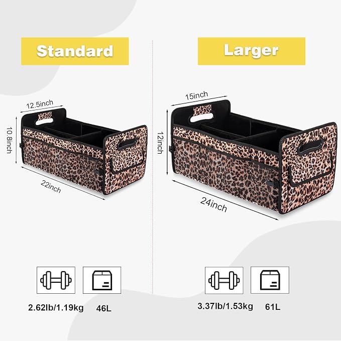 Car Trunk Organizer, Collapsible Car Organizers Storage Large Leopard Print | Sturdy, Strong Capacity, Clean Decor, Multi Compartment Container Box, Adjustable Car Accessories for SUV Sedan Truck - Image 2