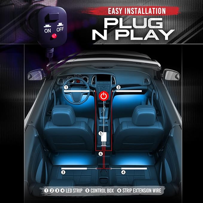 OPT7 Aura RGB Interior SUV & Van Lights with Remote Control, 6PC LED Kit | Extended Footwell Lighting, Full SUV Coverage, 3-Row Car Decor, Interior Ambient Glow, Sound Sync,12V LED Strips - Image 9