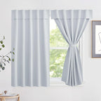 NICETOWN Greyish White Short Blackout Curtains 63 Inches Long for Bedroom | Portable Thermal Insulated Self Adhesive Window Curtains for Living Room, 1 Panel Sewn with Tiebacks, 52" x 63" by NICETOWN