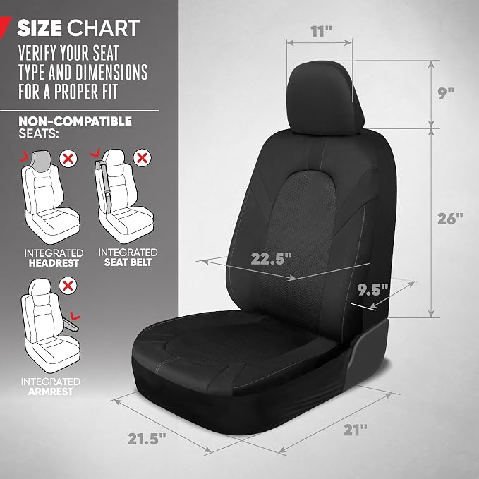 Motor Trend Honeycomb Polyester Seat Covers – Semi Universal Fit Front Seat Protector for Most Cars, Trucks, SUVs – Breathable Hex Design, Easy to Install, Black & Gray Car Seat Cover - Image 2