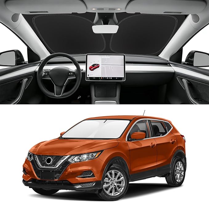 Custom Fit Windshield Sun Shade for Nissan Rogue Sport 2017-2022 | Blocks UV Rays and Sun Heat, Helps Reduce Interior Temperature, Protects Dashboard from Fading, Folds Easily for Storage by SLOGENTO