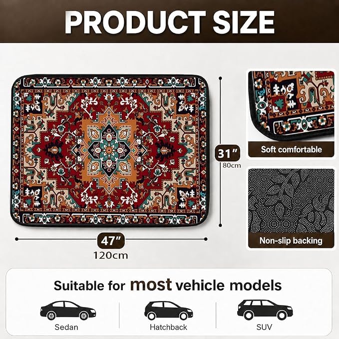 Car Trunk Mat for SUV, 31"x47" Colorful Persian Cargo Liner Protector | All Weather Universal Cargo Liners for Dogs, Car Accessory for SUVs/Sedan/Wagons, Durable Non-Slip Washable Rear Cargo Mat - Image 2
