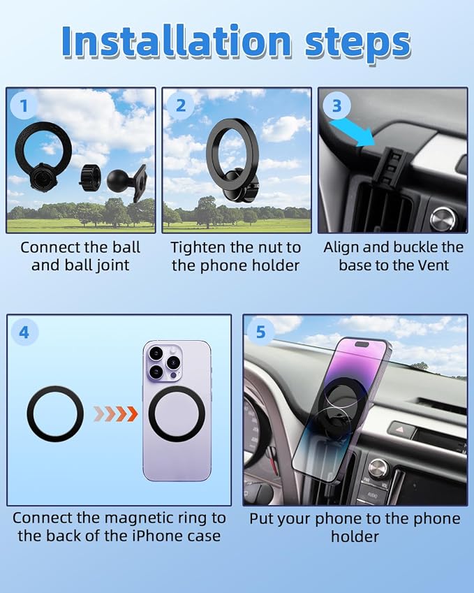 PZK Magnetic Car Phone Holder for Toyota RAV4 2013-2018 Accessories Vent | Strong Magsafe RAV4 Car Phone Mount Fixed Clip Hands Free 360° Rotation Phone Cradles Fit for All 4.0-7.0'' Smartphones - Image 8