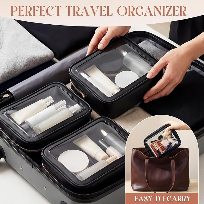 Hsei 6 Pcs Clear Makeup Bags Diaper Bag Organizer Travel Toiletry Bags with Zipper Clear Cosmetic Organizer Car Storage Pouch Bridesmaid Gift for Women Beach Vacation (Black) - Image 6