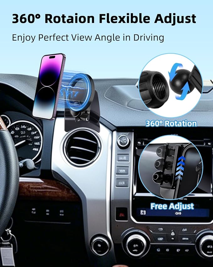 PZK Car Phone Mount for Toyota Tundra 2014-2021 Accessories Custom Air Vent | Magsafe Magnetic Car Phone Holder for Tundra Fixed Clip 360° Rotation Hands-Free Cell Phone Cradles Fit All Smartphones - Image 3