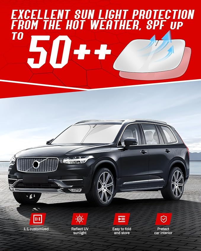 Custom Fit Windshield Sun Shade for Volvo XC90 2016-2025 2026 | Foldable, Easy to Install & Store, Full Coverage, 210T Reflective Fabric, Blocks 99% of UV Rays - Image 7