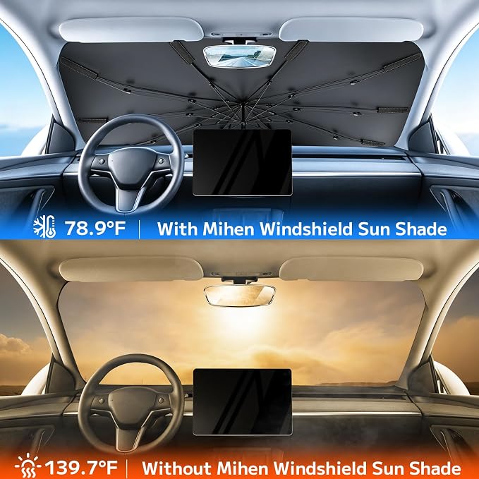 Mihen Windshield Sun Shade Umbrella for Car - Universal Size [100% Blocks Sunlight & Ice Cooling Feel] Foldable Front Window Car Sun Shade Heat Insulation, Protect Car Interior for Car, SUV, Truck - Image 4