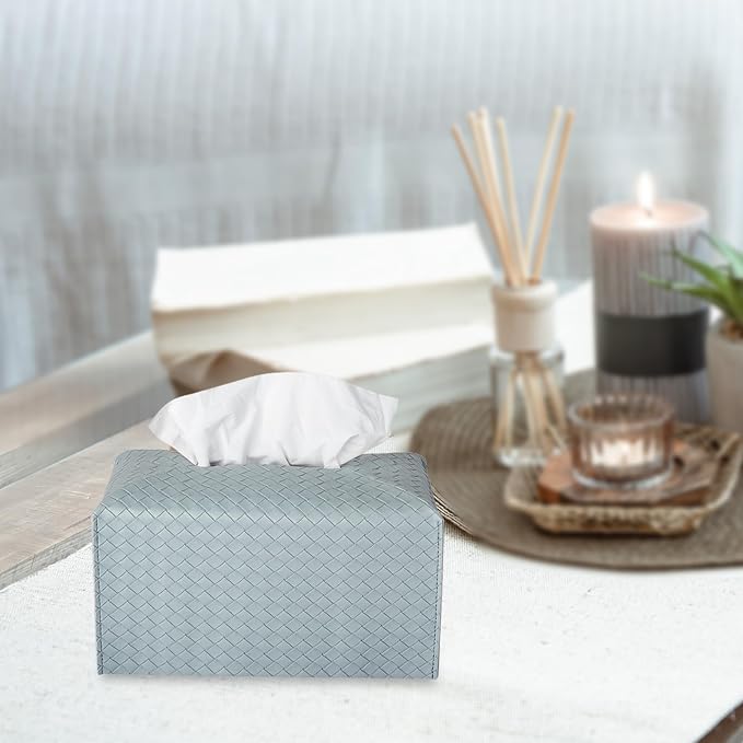 Tissue Box Cover Rectangle Leather Facial Paper Holder, PowderBlue | PU Leather，Easy to Fill, Easy Clean, Decorative Cube Tissue Box Holder for Office, Bathroom,Kitchen, Living room, Guest room - Image 3