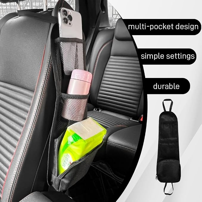 2PCS Car Seat Side Organizer, Seat Side Storage Pocket, Multifunctional Mesh Net Pocket, Car Multi-Pockets Backseat Organizer Side Hanging Bag for Storage Coins, Cell Phones (Black, 2PCS) - Image 6