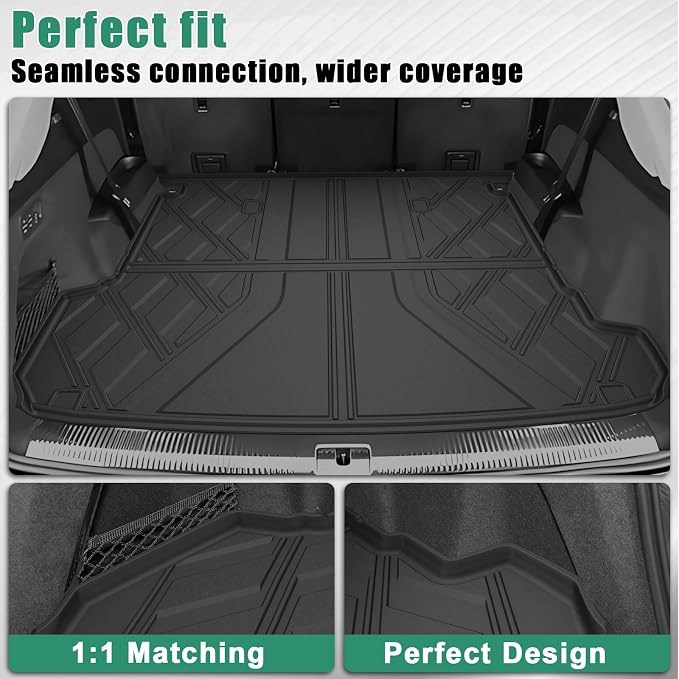 Floor Mats & Cargo Liner Fit for 2017-2026 Audi Q7/SQ7 | Custom Fit All Weather TPE Floor Liners for Q7/SQ7 1st & 2nd Row & Trunk Mat Full Set Car Mats, Black - Image 4