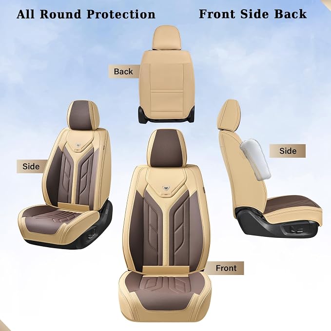 Coverado Seat Covers, Car Seat Covers Front Seats, Leather Seat Covers for Cars, Automotive Seat Covers Car Seat Protector Car Seat Cushion Universal Fit for Most Sedan SUV Pick-up Truck(Beige&Coffee) - Image 5