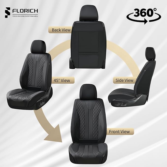 FLORICH Leather Seat Covers Full Set Automotive Seat Covers Black Car Seat Covers Waterproof Front and Back Seat Covers Car Seat Cushion Protector Universal Fit for Most Cars SUV Trucks, Black - Image 7