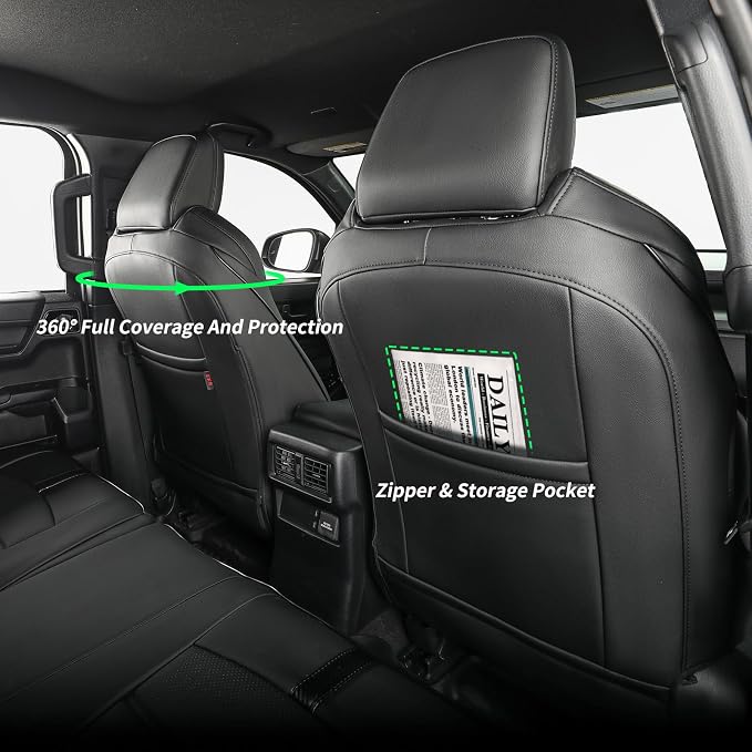 2024 2025 2026 Tacoma Seat Covers Full Set for Toyota Tacoma 4th Gen Double/Crew Cab SR,SR5,TRD Sport,TRD Off-Road,Limited,Luxury Waterproof Leather Car Seat Protector(Black&Carbon Fiber) - Image 4