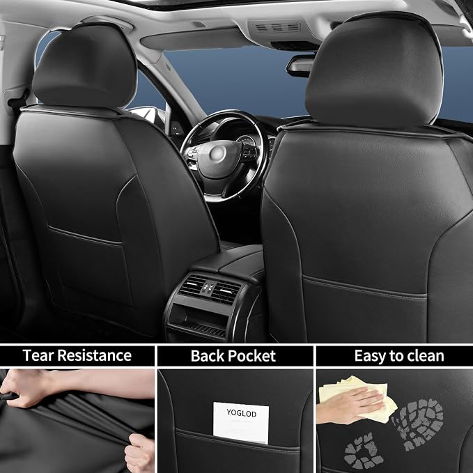 Stinger Car Seat Covers Custom Fit for Kia Stinger 2018-2023, Premium Full Coverage Leather Automotive Seat Protectors, All Seasons Waterproof Breathable, Airbag Compatible, 2 Front Seats Black - Image 4