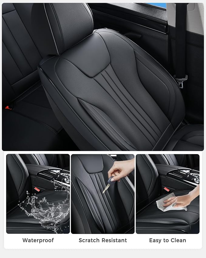 Huidasource Front Car Seat Covers, Luxury Waterproof Faux Leather, Universal Fit for Most Cars, SUVs & Trucks, Airbag Compatible, Easy to Install, Stain & Scratch Resistant, Black - Image 5