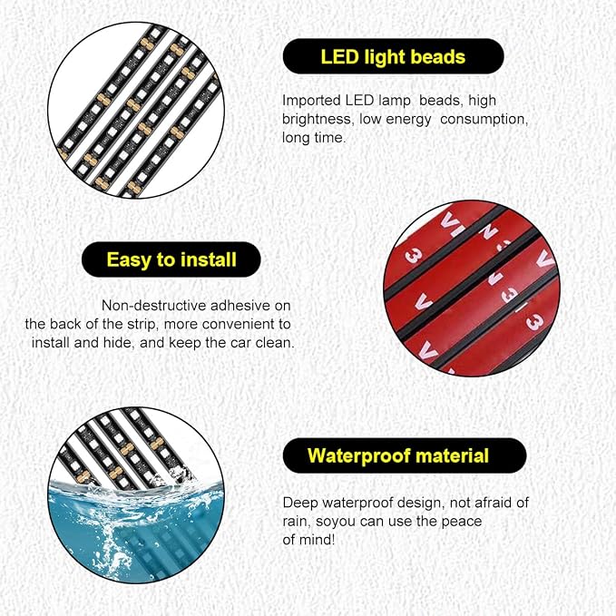 Car LED Strip Light, 48 LEDs RGB Neon Interior Atmosphere Lights, 12V Under Dash Ambient Night Light, USB Port Auto Interior Decorative Lamp, Universal Car Accessories (Blue) - Image 3