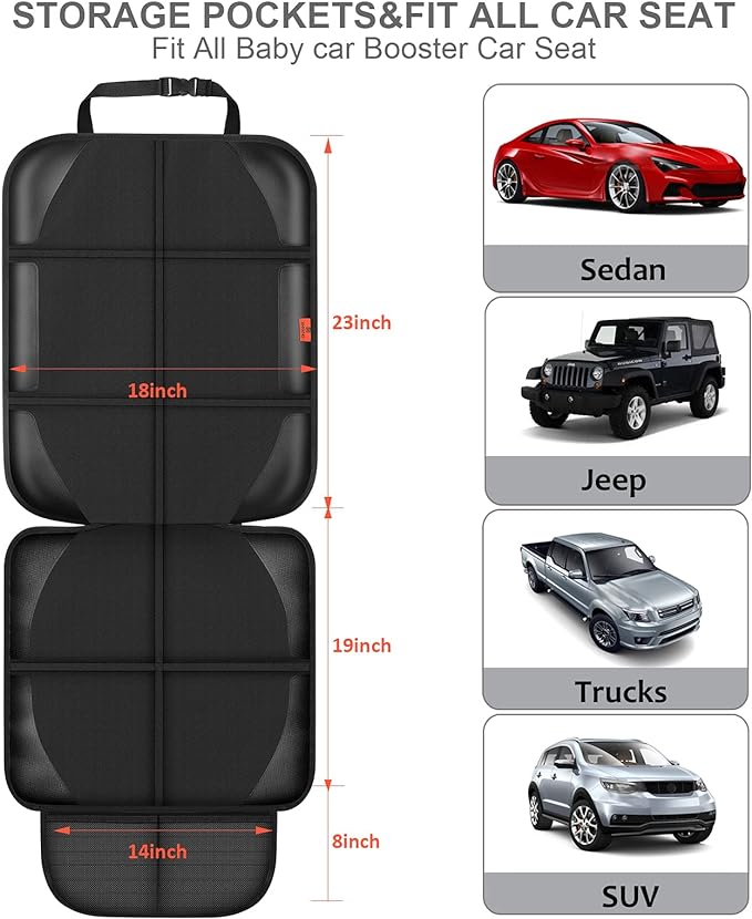 XHYANG Car Seat Protector,Auto Car Seat Protectors Baby Carseat Waterproof Durable 600D Fabric for Child Baby Car Seat Mat Vehicle Pet Cover 2 Storage Pockets (1 Pack) - Image 2