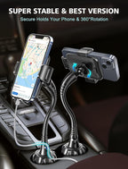 [Upgraded] Cup Holder Phone Holder for Car, Phone Mount Universal Adjustable Gooseneck Cup Holder Cradle Car Mount for Cell Phone iPhone 14,Samsung,LG (Black) | Upgraded Ultra-Sturdy & Non-Shaking, Adjustable Long Gooseneck, Cell Phone Automobile Cradles - Image 3