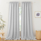 RYB HOME Sheer Curtains for Living Room Linen Woven Sheer Backdrop Curtains Light Glare Filtering Airy for Bedroom Window Sunroom Kids Nursery, Dove Grey, W 52 x L 120 inch, 2 Pcs by RYBHOME